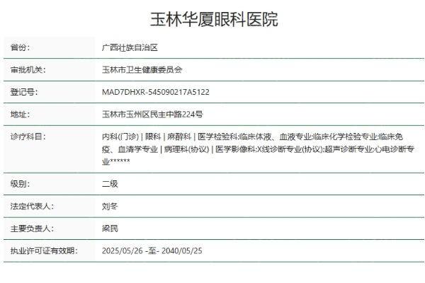 2025年玉林华厦眼科医院价格表更新 角膜移植术25800起+小儿眼科检查80起 技术口碑好  
